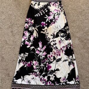 White House Black Market Black and Purple Floral A-Line Skirt.